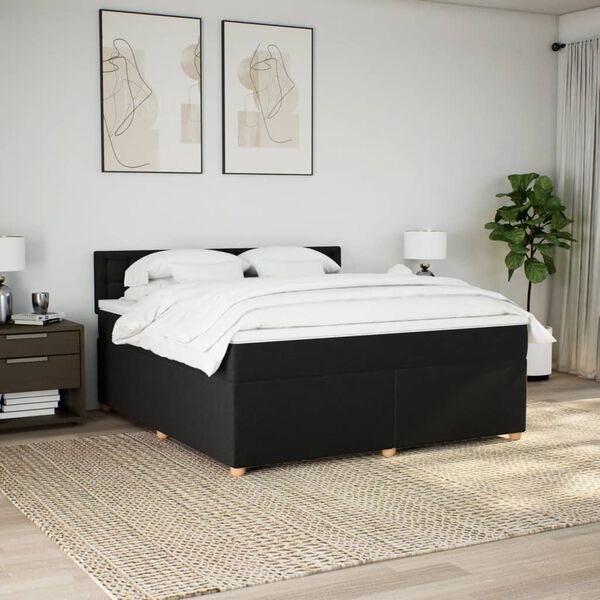 vidaXL Pat box spring cu saltea, negru, 180x200 cm, catifea