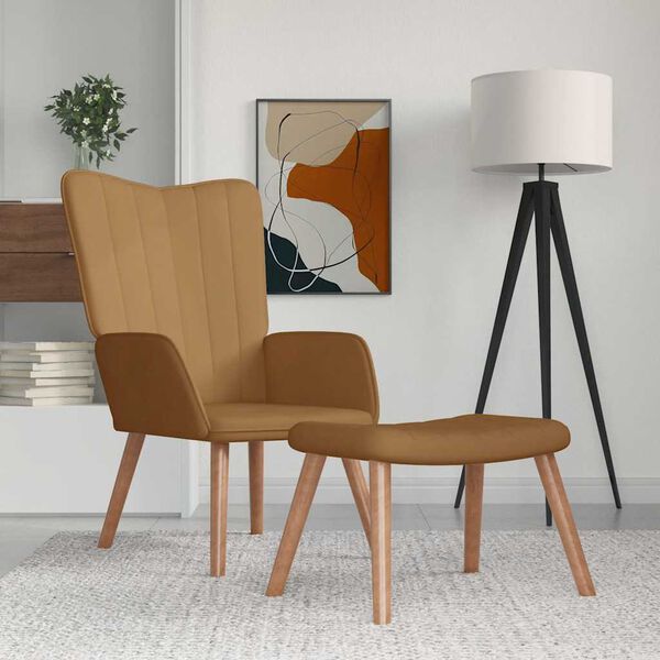 vidaXL Scaun de relaxare cu taburet, maro, catifea