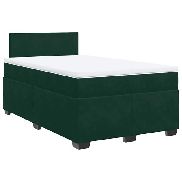 vidaXL Pat box spring cu saltea, verde &icirc;nchis, 120x190 cm, catifea
