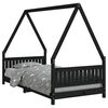 vidaXL Cadru de pat pentru copii, negru, 90x190 cm, lemn masiv de pin