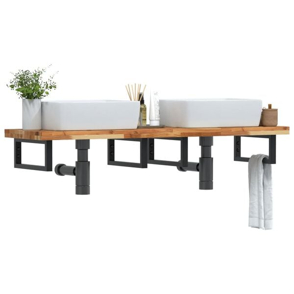 vidaXL Raft pentru lavoar montat pe perete, oțel și lemn masiv acacia