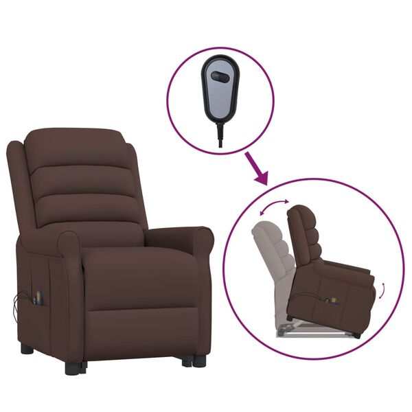 vidaXL Fotoliu de masaj cu ridicare, maro, piele ecologică