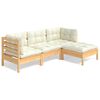 vidaXL Set mobilier grădină cu perne, 4 piese, crem, lemn de pin