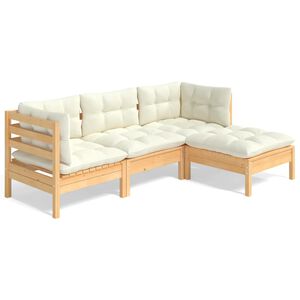 vidaXL Set mobilier grădină cu perne, 4 piese, crem, lemn de pin