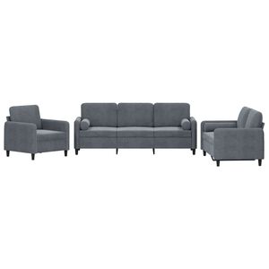 vidaXL Set canapea cu perne, 3 piese, gri &icirc;nchis, catifea