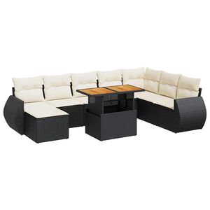 vidaXL Set mobilier de grădină cu perne, 9 piese, negru, poliratan