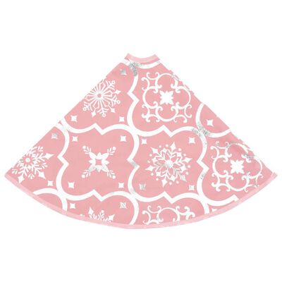 vidaXL Covor fustă de brad Crăciun cu șosetă, roz, 122 cm, țesătură