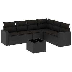 vidaXL Set canapele de grădină cu perne, 7 piese, negru, poliratan