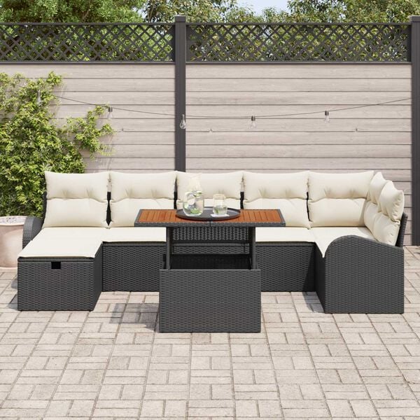 vidaXL Set de canapele pentru grădină cu pernă 8 pcs Negru Rattan poli