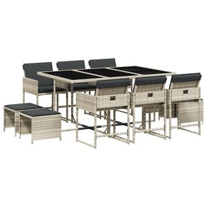 vidaXL Set mobilier de grădină cu perne 11 piese gri deschis poliratan