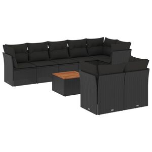 vidaXL Set mobilier de grădină cu perne, 9 piese, negru, poliratan