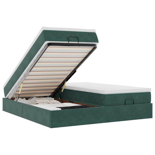 vidaXL Cadru de pat otoman cu saltele, catifea verde închis 180x200cm