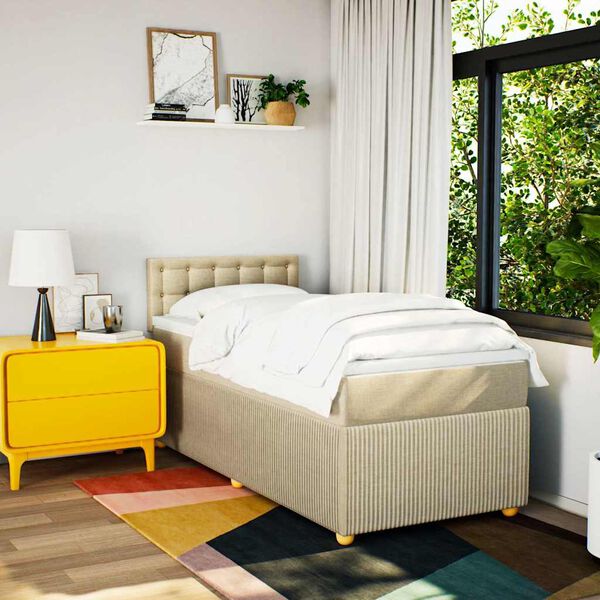 vidaXL Pat box spring cu saltea, crem, 80x200 cm, textil