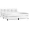 vidaXL Pat box spring cu saltea, alb, 160x200 cm, piele ecologică