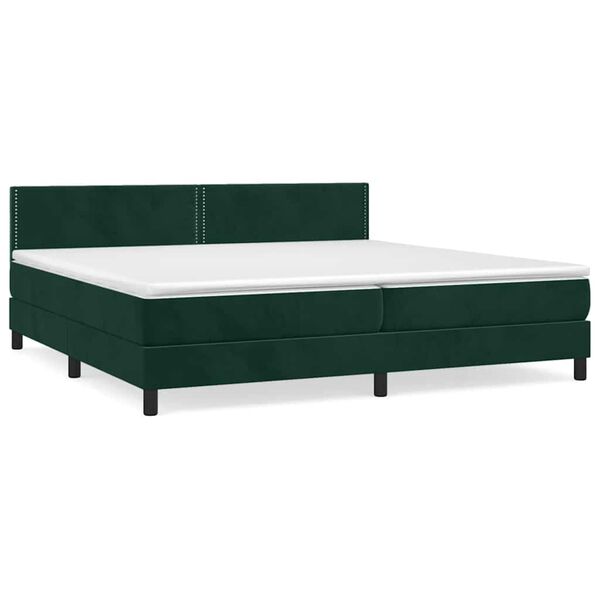 vidaXL Pat box spring cu saltea, verde &icirc;nchis, 200x200 cm, catifea