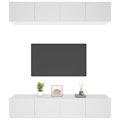 vidaXL Comode TV, 4 buc., alb, 80x30x30 cm, lemn prelucrat
