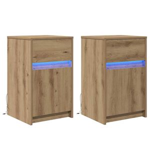 vidaXL Noptieră LED cu sertar 2 pcs stejar artizanal 38 x 34 x 61 cm