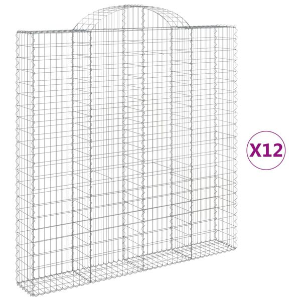 vidaXL Coșuri gabion arcuite, 12 buc 200x30x200/220cm, fier galvanizat
