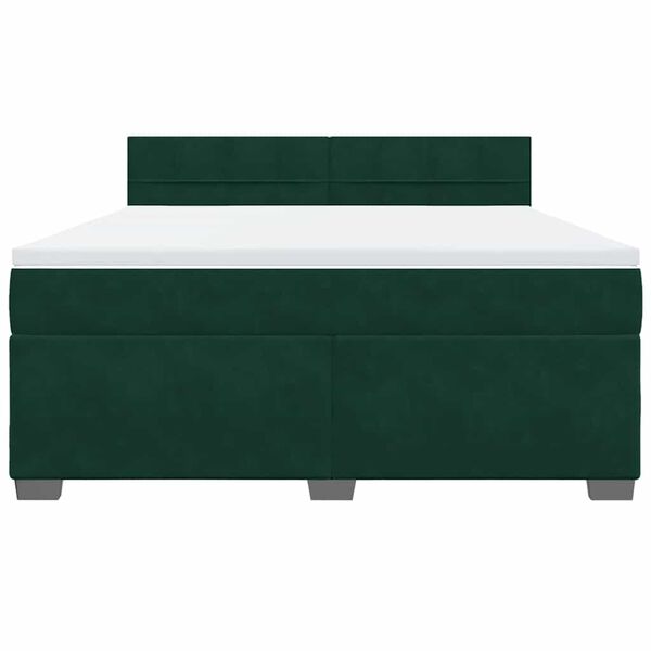 vidaXL Pat box spring cu saltea, verde &icirc;nchis, 180x200 cm, catifea