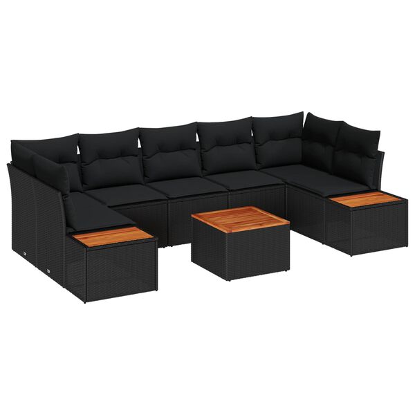 vidaXL Set de canapele pentru grădină cu pernă 8 pcs Negru Rattan poli