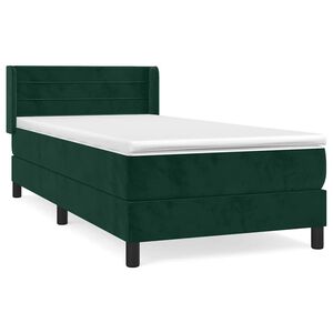vidaXL Pat box spring cu saltea, verde &icirc;nchis, 90x200 cm, catifea
