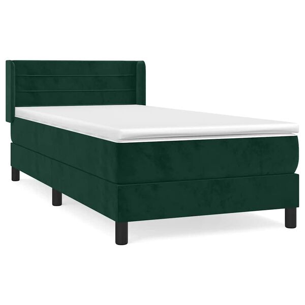 vidaXL Pat box spring cu saltea, verde &icirc;nchis, 90x200 cm, catifea