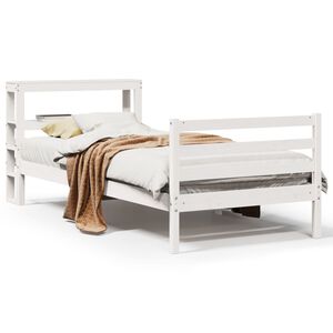 vidaXL Cadru pat fără saltea, alb, 90x190 cm, lemn masiv de pin