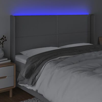 vidaXL Tăblie de pat cu LED, gri deschis, 183x16x118/128 cm, textil