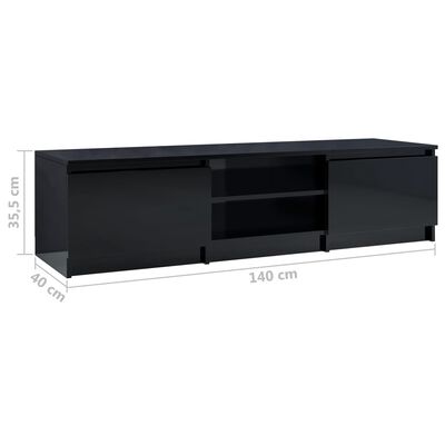 vidaXL Comodă TV, negru extralucios, 140 x 40 x 35,5 cm, PAL