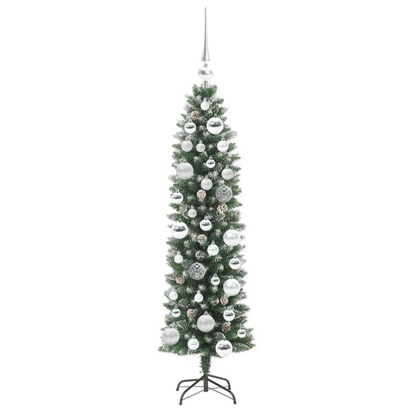 vidaXL Copac Artificial Slăb de Crăciun cu 150 LED Verde și alb 120 cm