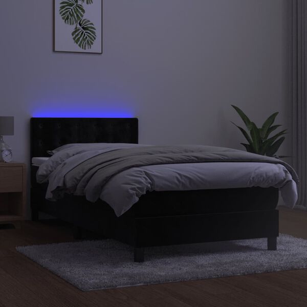vidaXL Pat continental cu saltea și LED, negru, 80x200 cm, catifea