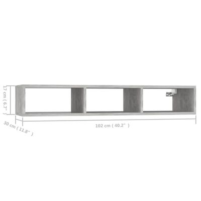 vidaXL Raft de perete, gri beton, 102x30x17 cm, PAL