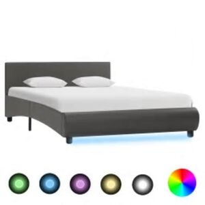 vidaXL Cadru de pat cu LED, gri, 140 x 200 cm, piele ecologică