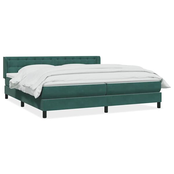 vidaXL Pat box spring cu saltea, verde &icirc;nchis, 200x210 cm, catifea