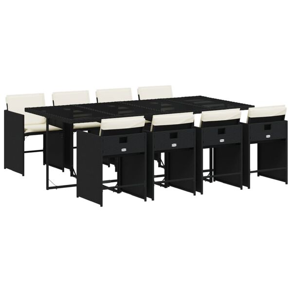 vidaXL Set mobilier de grădină cu perne, 9 piese, negru, poliratan