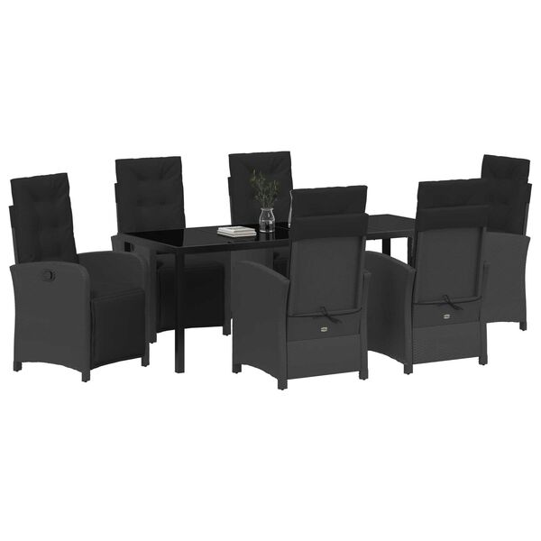 vidaXL Set de masă pentru grădină cu pernă 7 pcs Negru poliratan