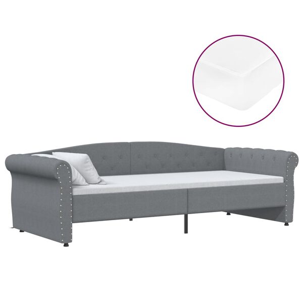 vidaXL Pat de zi cu saltea, gri deschis, 90x200 cm, textil, USB