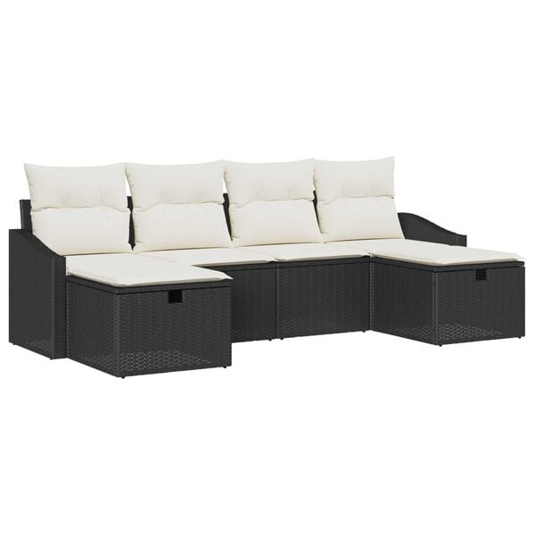 vidaXL Set de canapele pentru grădină cu pernă 6 pcs Negru Rattan poli