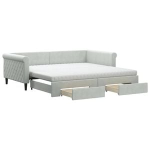 vidaXL Pat de zi cu extensie și sertare gri deschis 100x200 cm catifea