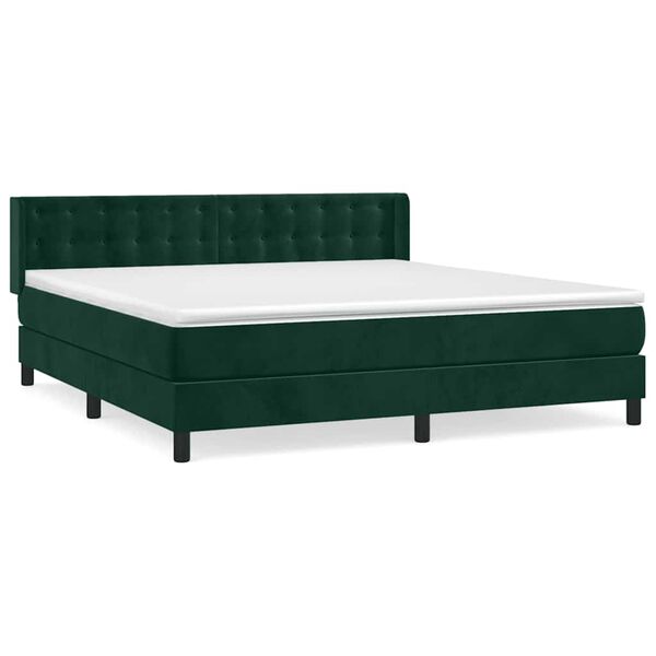 vidaXL Pat box spring cu saltea, verde &icirc;nchis, 160x200 cm, catifea