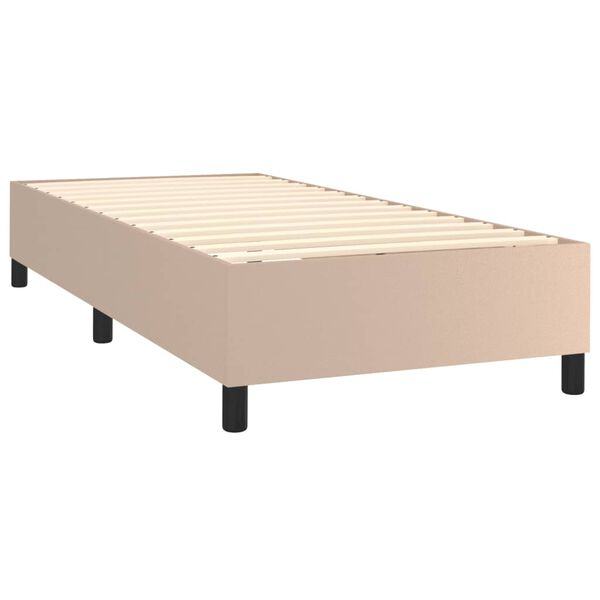 vidaXL Pat box spring cu saltea, cappuccino, 100x200cm piele ecologică