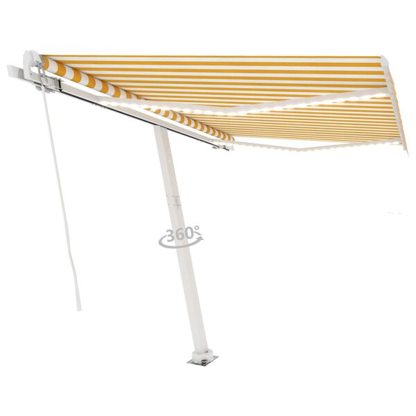 vidaXL Copertină retractabilă manual cu LED, galben și alb, 300x250 cm