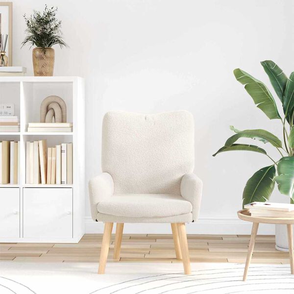 vidaXL fotoliu Crem 63 x 67 x 94 cm Țesătură de Oaie și Plywood