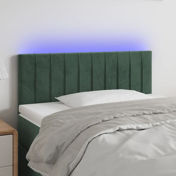 vidaXL Tăblie de pat cu LED, verde &icirc;nchis, 90x5x78/88 cm, catifea