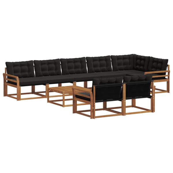 vidaXL Set de canapele de exterior cu pernă 9 pcs Natural și Negru