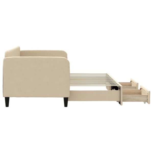 vidaXL Pat de zi cu extensie și sertare, crem, 80x200 cm, textil