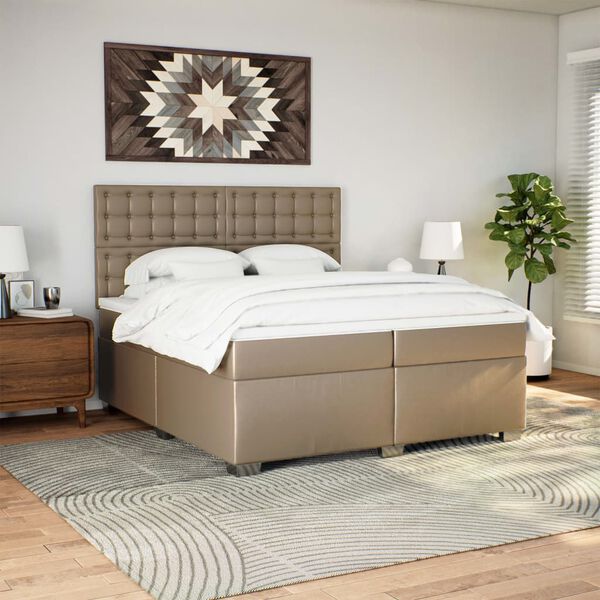 vidaXL Pat continental cu saltea, cappuccino, 200x200 cm, piele eco