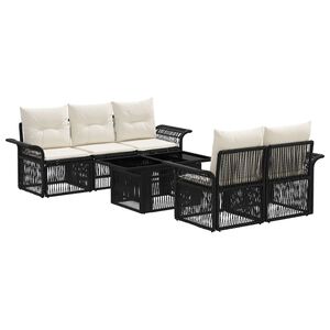 vidaXL Set de canapele pentru grădină 6 buc. Negru și Alb crem