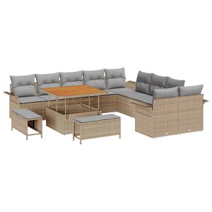 vidaXL Set de canapele pentru grădină cu pernă 13 pcs Bej poliratan