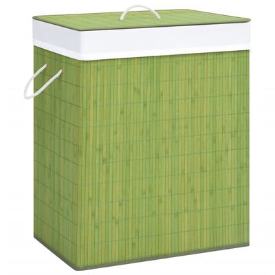 vidaXL Coș de rufe din bambus cu 2 secțiuni, verde, 100 L